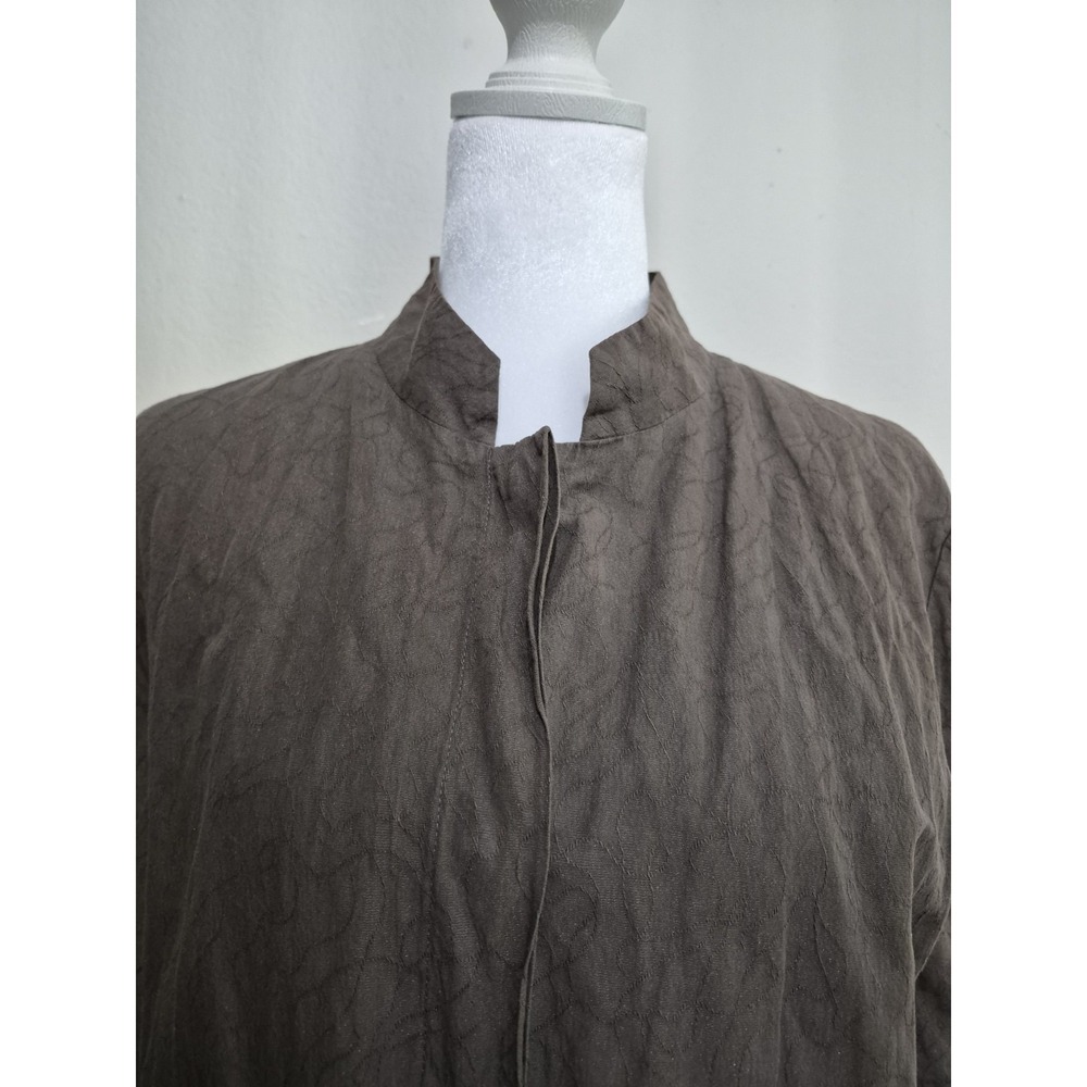 Eileen Fisher Womens Jacket Medium Brown Crinkle Snap Buttons‎ Pockets Long - Picture 3 of 16